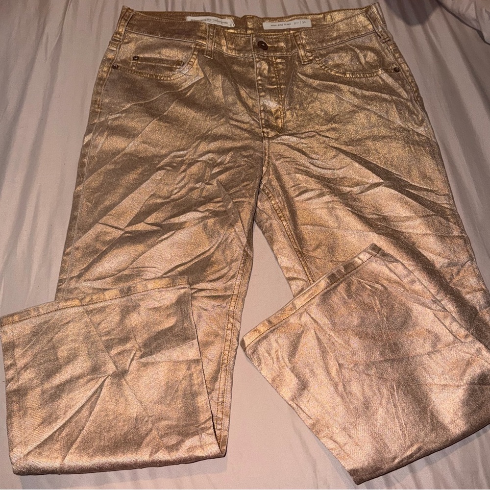 Anthropology Pilcro and the Letterpress Metallic Gold Ankle Crop Jeans - Picture 2 of 5